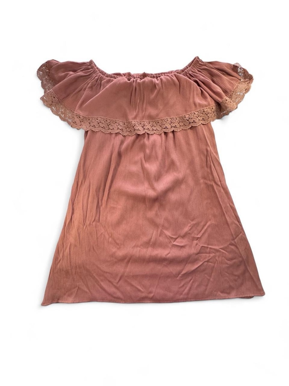 Off-the-Shoulder Lace Trim Dress Rose Mauve Pink Women’s 1X Boho Cottagecore